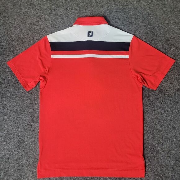 Footjoy Lisle Men's Golf Polo Size S Color Block Red Blue White Chest Striped - Picture 2 of 9